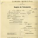 Registo de velocípede de marca Vilar, com o nº 2103, em nome de António Vicente da Silva, morador em Sintra.