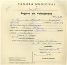 Registo de velocípede de marca Popular, com o nº 3477, em nome de Fernando Aniceto, morador em Cacém de Cima.
