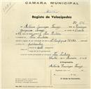 Registo de velocípede de marca Olympique, com o nº 696, em nome de António Domingos Tomás, morador em Pero Pinheiro.
