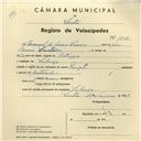Registo de velocípede de marca Peugeot, com o nº 3948, em nome de Manuel de Jesus Soares, morador em Sabugo.