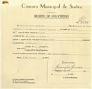 Registo de velocípede com o nº 9598, em nome de Luís da Silva Martinho, morador em S. Pedro de Sintra.