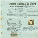Registo de matricula de velocipedista em nome de João Quinto Rodrigues Pacheco, morador em Sintra, com o nº de inscrição 433.