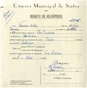 Registo de velocípede de marca Orion, com o nº 5175, em nome de Francisco António, morador em Pero Pinheiro.