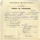 Registo de velocípede com o nº 3810, em nome de João António Martins, morador em Avª Dr. Francisco de Almeida nº 5, Sintra.