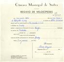 Registo de velocípede com o nº 9509, em nome de José Júlio Reino, morador em Queluz.