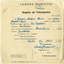 Registo de velocípede de marca Mauritania, com o nº 2993, em nome de Joaquim António Maria, morador em Pero Pinheiro.