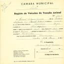 Registo de um veiculo de duas rodas tirado por dois animais de espécie bovina destinado a transporte de mercadorias em nome de Manuel António Júnior, morador em Almorquim.