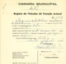 Registo de um veiculo de quatro rodas tirado por dois animais de espécie cavalar destinado a transporte de mercadorias em nome de Joaquim dos Santos Lima, morador no Sintra.