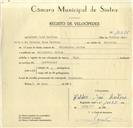 Registo de velocípede de marca Raio, com o nº 10078, em nome de Hélder José Martins, morador em Galamares.