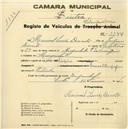 Registo de velocípede de marca Olympique, com o nº 2344, em nome de Manuel Luís Duarte, morador em Murganhal.
