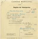 Registo de velocípede de marca Salty, com o nº 2264, em nome de Maria Alzira Ramos da Cruz, moradora em Praia das Maçãs.