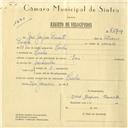 Registo de velocípede de marca Raio, com o nº 6174, em nome de José Gaspar Duarte, morador em Linhó.