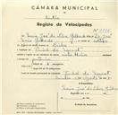 Registo de velocípede de marca Helios, com o nº 3196, em nome de Maria José da Silva Galhardo, moradora em Pinhal da Nazaré.
