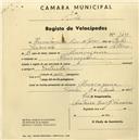 Registo de velocípede com o nº 1401, em nome de Hermenegildo Dias de Jesus, morador em Almoçageme.