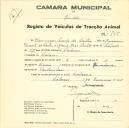 Registo de um veiculo de duas rodas tirado por um animal de espécie asinina destinado a transporte de mercadorias em nome de Domingos Paulo de Castro, morador em Colares.