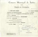 Registo de velocípede de marca Pombal, com o nº 8721, em nome de José Duarte Catarino, morador em Almorquim.