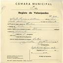 Registo de velocípede de marca Ibérica, com o nº 4009, em nome de Carlos Henrique Antunes, morador em Belas.