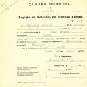 Registo de um veiculo de duas rodas tirado por dois animais de espécie bovina destinado a transporte de mercadorias em nome de Felisberto Duarte, morador em Bolelas.