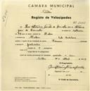 Registo de velocípede com o nº 2445, em nome de Rui António Santos de Carvalho, morador em Belas.