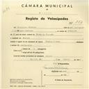 Registo de velocípede de marca Cycles Pombal, com o nº 3817, em nome de Francisco Barbosa, morador em Sintra.