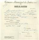 Registo de velocípede de marca Pombal, com o nº 4619, em nome de Manuel Duarte Máximo, morador em Aruil de Baixo.