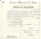 Registo de velocípede com o nº 9238, em nome de António Ricardo Gomes Delgado, morador em Rio de Mouro.