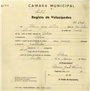 Registo de velocípede com o nº 2421, em nome de Silvino José Nunes, morador em Colares.