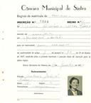 Registo de matricula de carroceiro em nome de Maria Albertina Alves Heleno, moradora na Assafora, com o nº de inscrição 1964.