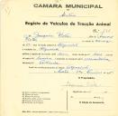 Registo de um veiculo de duas rodas tirado por dois animais de espécie bovina destinado a transporte de mercadorias em nome de Joaquim Vítor, morador no Algueirão.