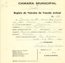 Registo de um veiculo de quatro rodas tirado por dois animais de espécie bovina destinado a transporte de mercadorias em nome de Eduardo da Silva Correia, morador em Pero Pinheiro.