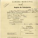 Registo de velocípede de marca Stella, com o nº 1961, em nome de Maria Manuela Loureiro Nobre Batista, moradora em Praia das Maçãs.