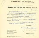 Registo de um veiculo de duas rodas tirado por dois animais de espécie bovina destinado a transporte de mercadorias em nome de Eduard Henry Gallwey, morador no Casal do Ano Bom em Sintra.