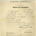 Registo de velocípede de marca Mauritania, com o nº 400, em nome de Casimiro José Bicho, morador em Gouveia.