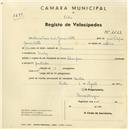 Registo de velocípede de marca Champion, com o nº 2627, em nome de Maria Teresa C. C. Gomes Netto, moradora em Queluz.