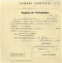Registo de velocípede de marca Union, com o nº 1388, em nome de José Pedro Ribeiro, morador em S. Pedro de Sintra.