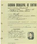 Registo de matricula de velocipedista em nome de António da Silva Nunes, morador no Linhó, com o nº de inscrição 1875.
