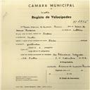 Registo de velocípede de marca Flecha, com o nº 2716, em nome de Maria Leonor de Moura Ferreira, moradora em Sintra.