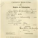 Registo de velocípede com o nº 2650, em nome de Maria Isabel da Silva Ramos Lopes, moradora em Colares.