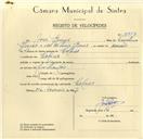 Registo de velocípede com o nº 9758, em nome de José Gomes, morador em Colares.