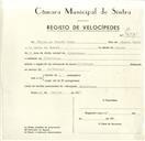 Registo de velocípede de marca Olimpique, com o nº 9531, em nome de Filipe da Nazaré Nunes, morador em Albarraque.