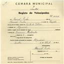Registo de velocípede com o nº 4147, em nome de Manuel Rocha, morador em Algueirão.