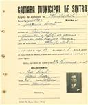 Registo de matricula de velocipedista em nome de Joaquim Duarte, morador em Camarões, com o nº de inscrição 1905.