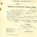 Registo de um veiculo de quatro rodas tirado por dois ou mais animais de espécie muar destinado a transporte de mercadorias em nome de Maria José Rodrigues, moradora em Casas Novas.