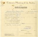 Registo de velocípede com o nº 5825, em nome de Augusto Pacheco Rodrigues Pelaio, morador em Azoia.