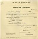 Registo de velocípede com o nº 2537, em nome de José Jacinto, morador em S. João das Lampas.