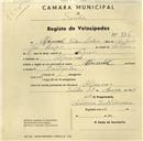Registo de velocípede de marca Oriental, com o nº 926, em nome de Manuel Mateus Simões, morador em Alfouvar.