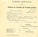 Registo de um veiculo de duas rodas tirado por dois animais de espécie bovina destinado a transporte de mercadorias em nome de Joaquim Duarte Henriques, morador em Mem Martins.