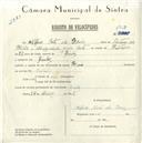 Registo de velocípede de marca Raio, com o nº 5718, em nome de Alfredo Costa dos Reis, morador em Linhó.