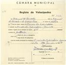 Registo de velocípede de marca A.V., com o nº 5569, em nome de Manuel de Carvalho, morador em Arneiro dos Marinheiros.