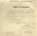 Registo de velocípede de marca Olympique, com o nº 391, em nome de Raul da Silva Perdigão, morador em Linhó.